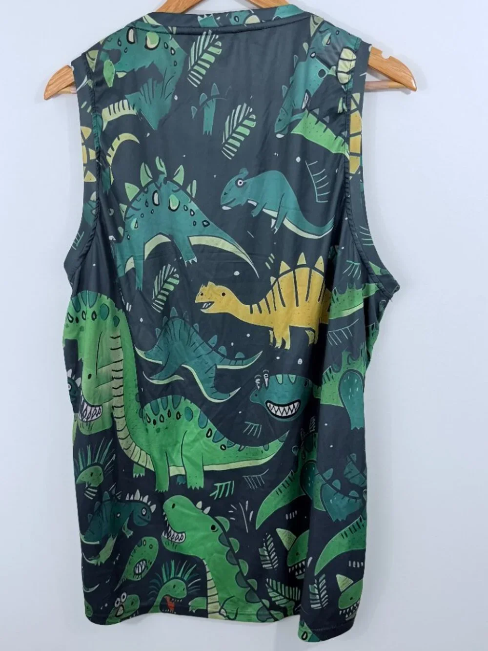 Men's All-Over Dinosaur Performance Muscle/Swim/Boat Tank Top – Size XL, approx.